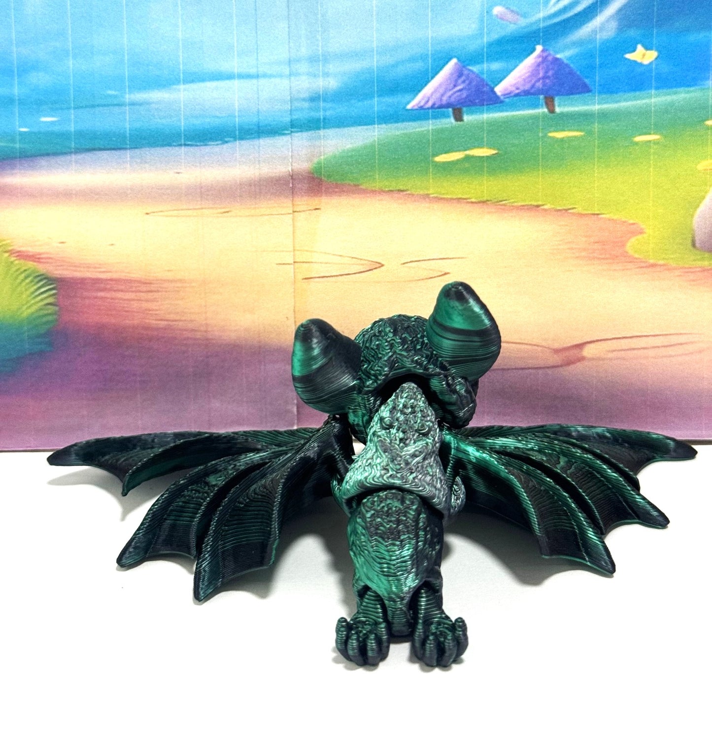 Articulated Bat, 3D Printed Bat, Cinderbat for Halloween Decor, Green Spooky Poseable Trick or Treat Bats.