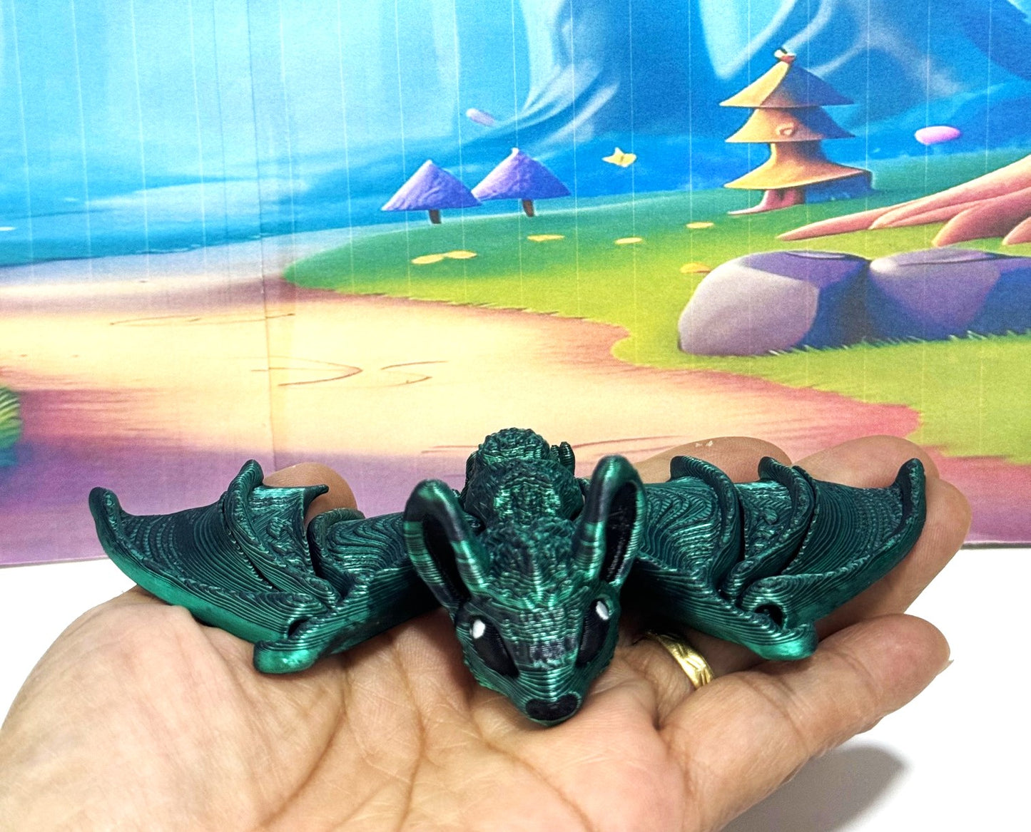 Articulated Bat, 3D Printed Bat, Cinderbat for Halloween Decor, Green Spooky Poseable Trick or Treat Bats.