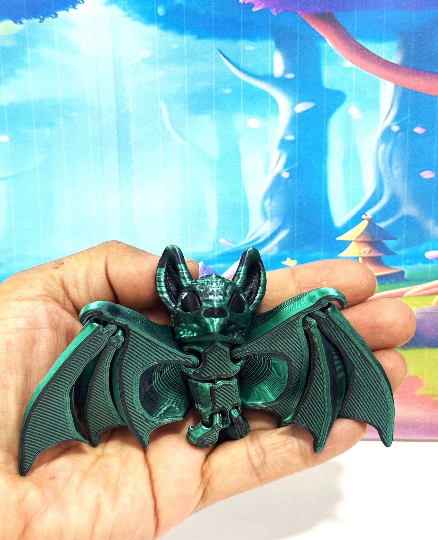 Articulated Bat, 3D Printed Bat, Cinderbat for Halloween Decor, Green Spooky Poseable Trick or Treat Bats.