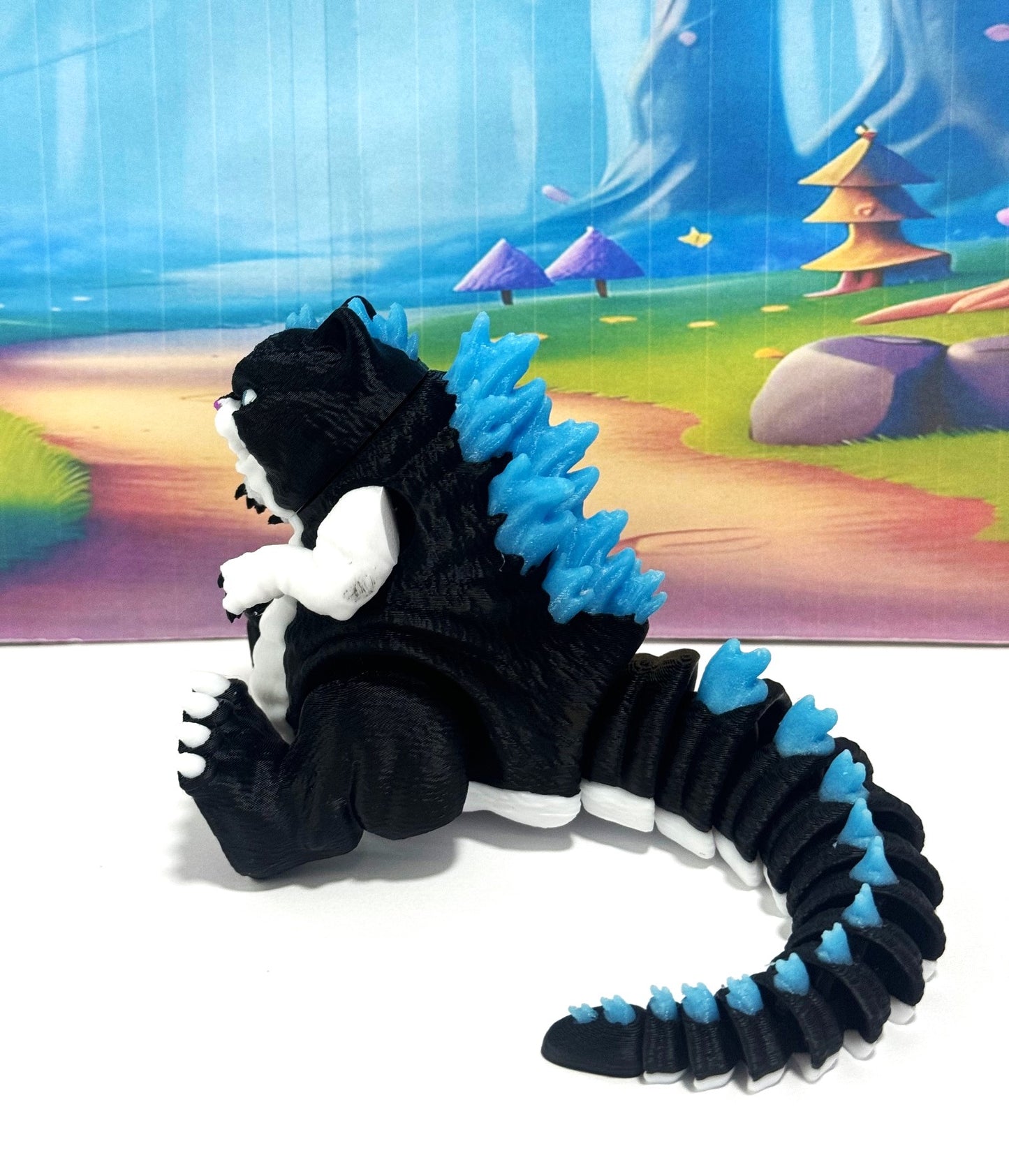 Cute Catzilla Statue for Home Decor, 3D Printed Glow in the Dark Catzilla, Durable Fidget Toy, Stress Relief Toy