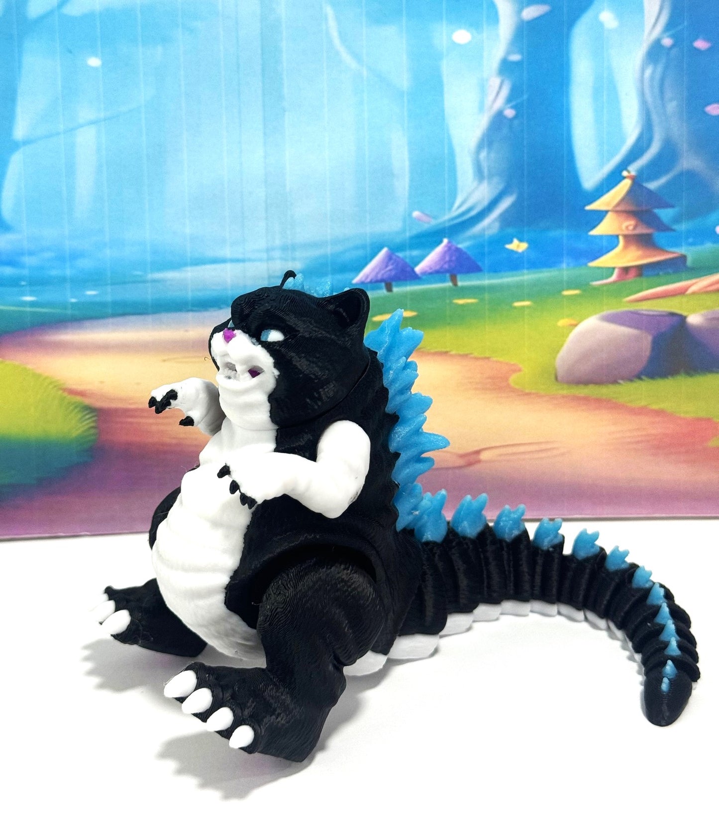 Cute Catzilla Statue for Home Decor, 3D Printed Glow in the Dark Catzilla, Durable Fidget Toy, Stress Relief Toy