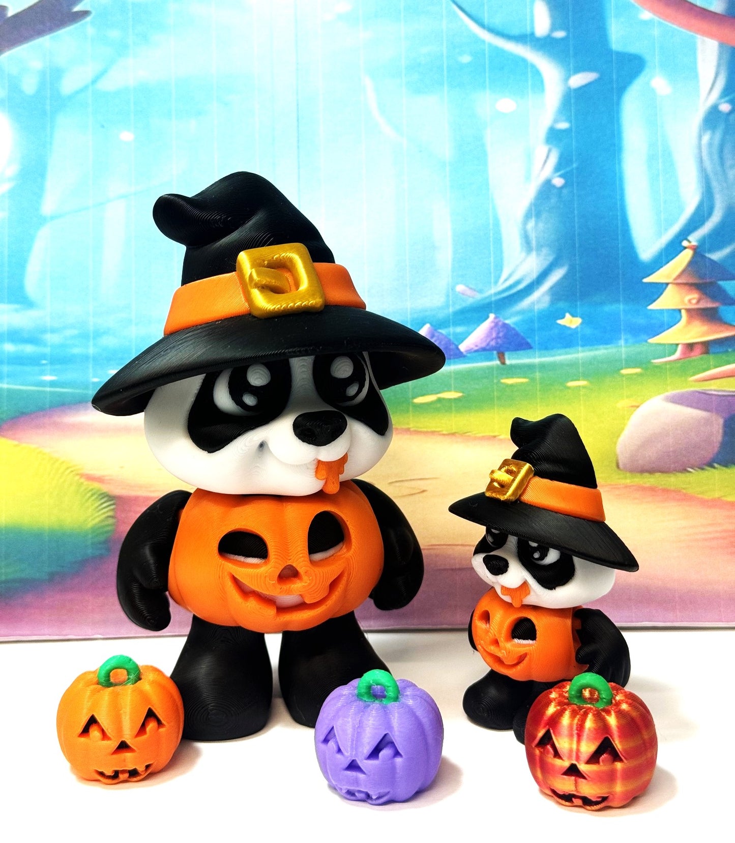 2pcs Pumpkin Pandas – 3D Printed Articulated Panda – 4" Halloween Witch Hat Panda Figurine - Fall Holiday Decoration (Copy)