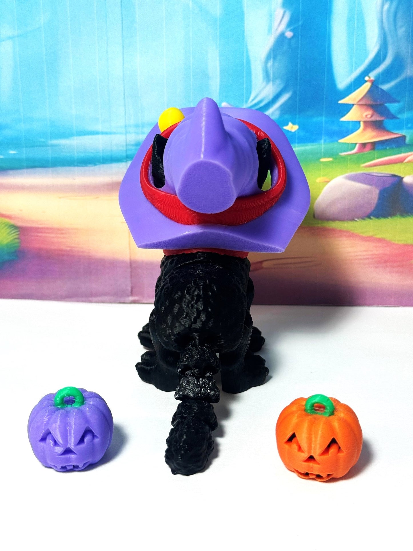 Cat in the Hat – 3D Printed Articulated Cat – 3" Spooky Halloween Cat Witch Hat Figurine - Fall Holiday Decoration