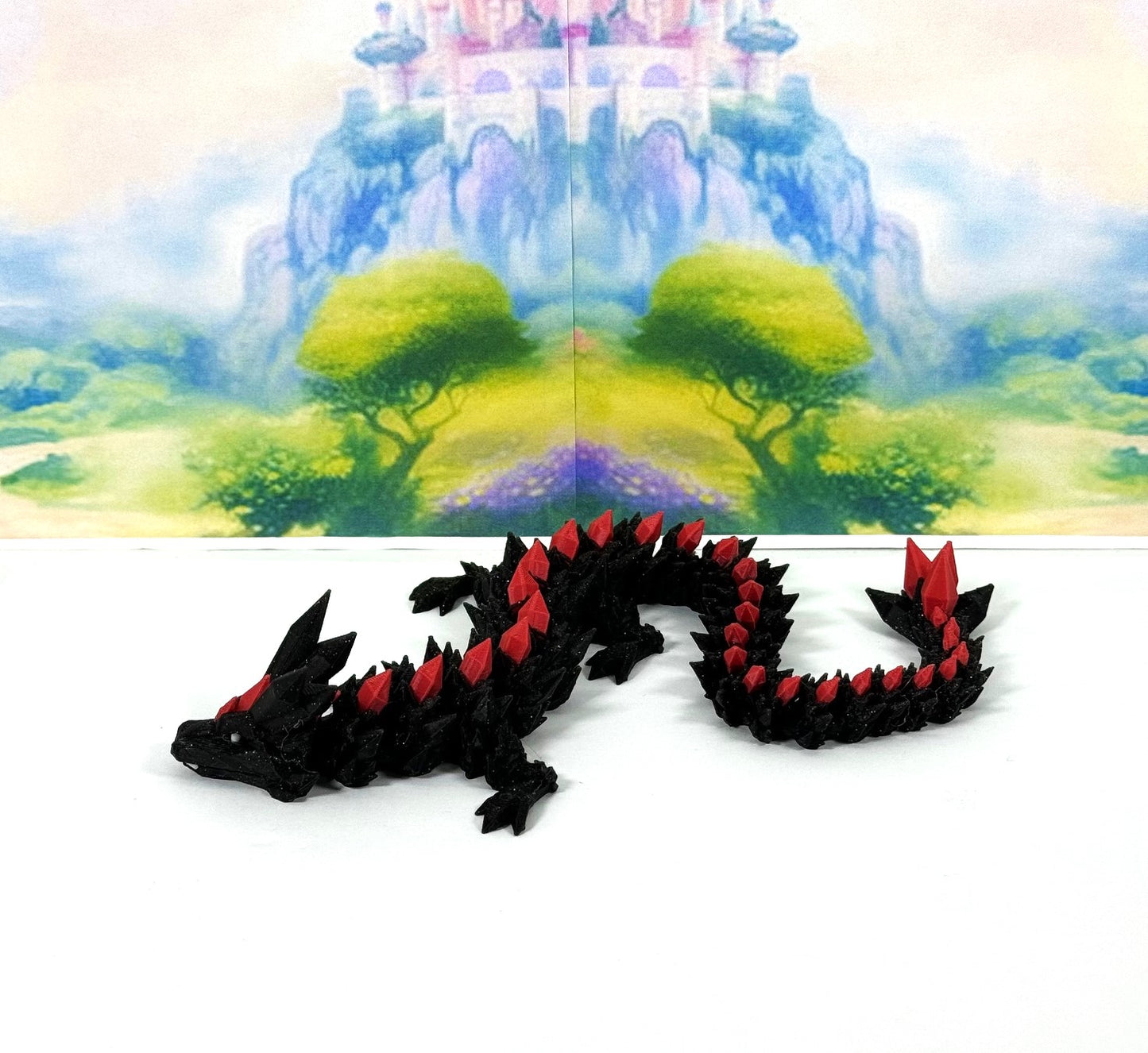 3D Printed Dragon, Articulated Black and Red Crystal Dragon, Fidget ADHD Dragon Toy - D022-DR