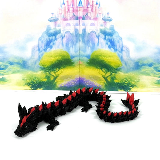 3D Printed Dragon, Articulated Black and Red Crystal Dragon, Fidget ADHD Dragon Toy - D022-DR