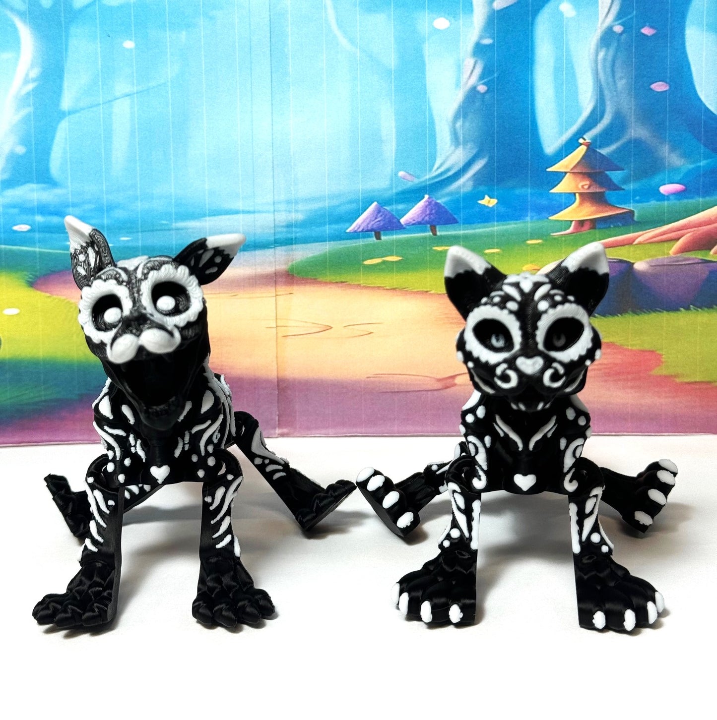 Articulated Cat and Dog Figure, 3D Printed Halloween Decor, Dia de los muertos