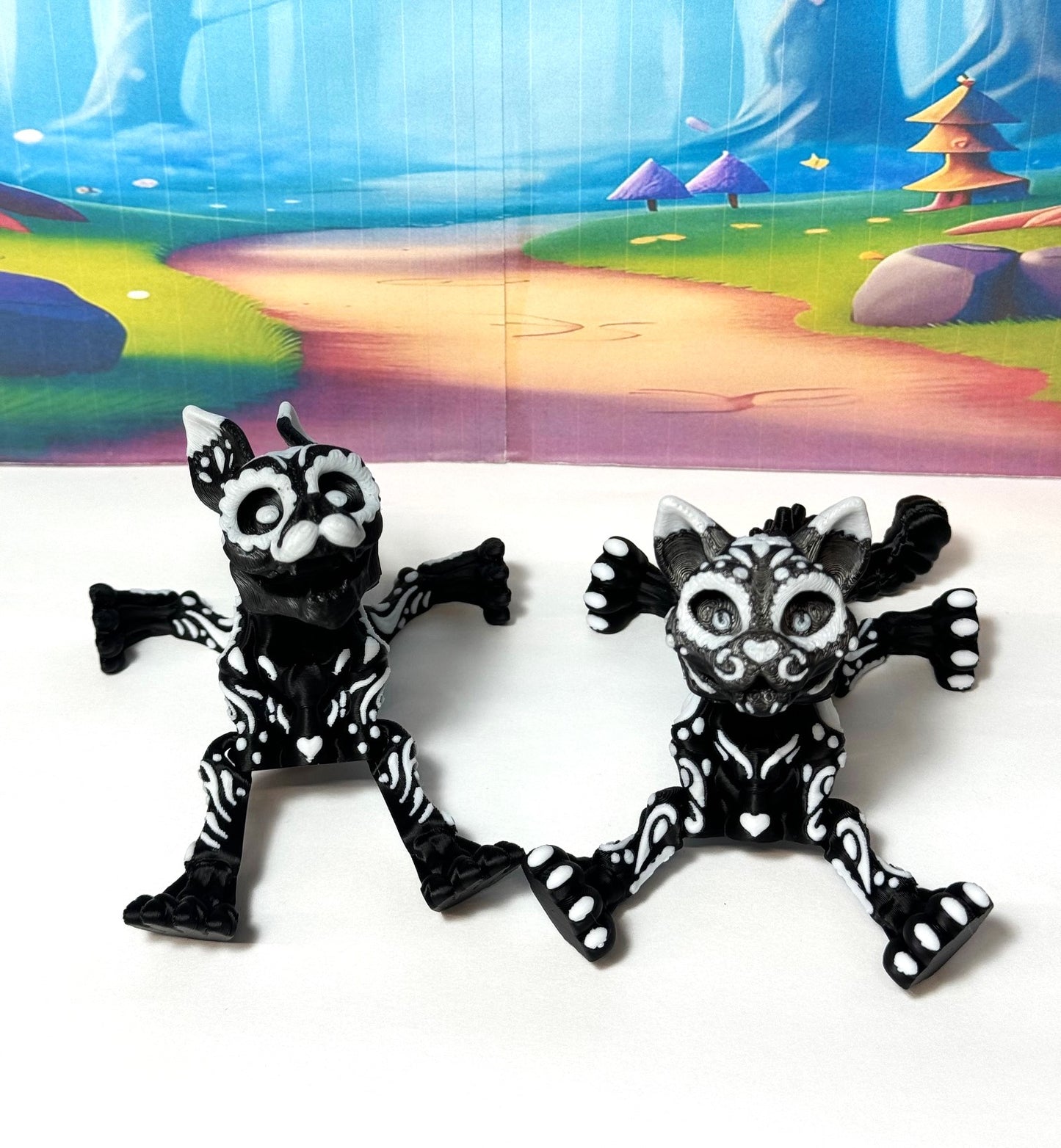 Articulated Cat and Dog Figure, 3D Printed Halloween Decor, Dia de los muertos