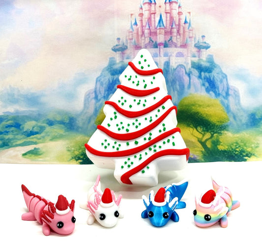 4pcs Mini Axolotl 3d Printed Christmas Axolotl Charms, 3D Printed Christmas Tree Container, Tiny Animal Figures Christmas Hat Axolotl Toy Mini Axolotl Landscape Aquarium Dollhouse Ornament - MCA001