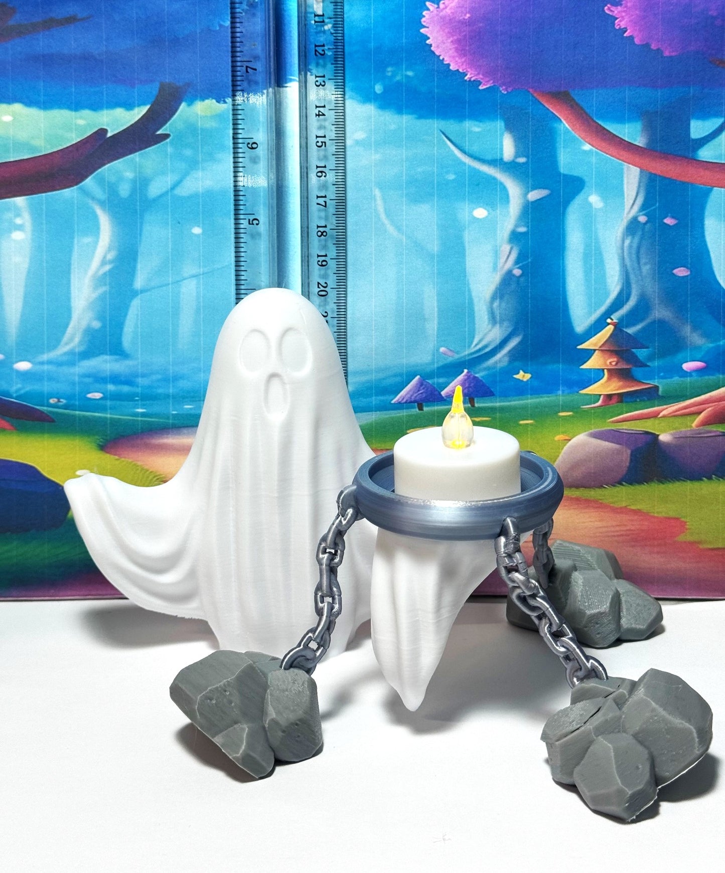 Cute Ghost Halloween Night Light, 7" 3D Printed Ghost with Tea Light, Night Light for Adults, Halloween Decor