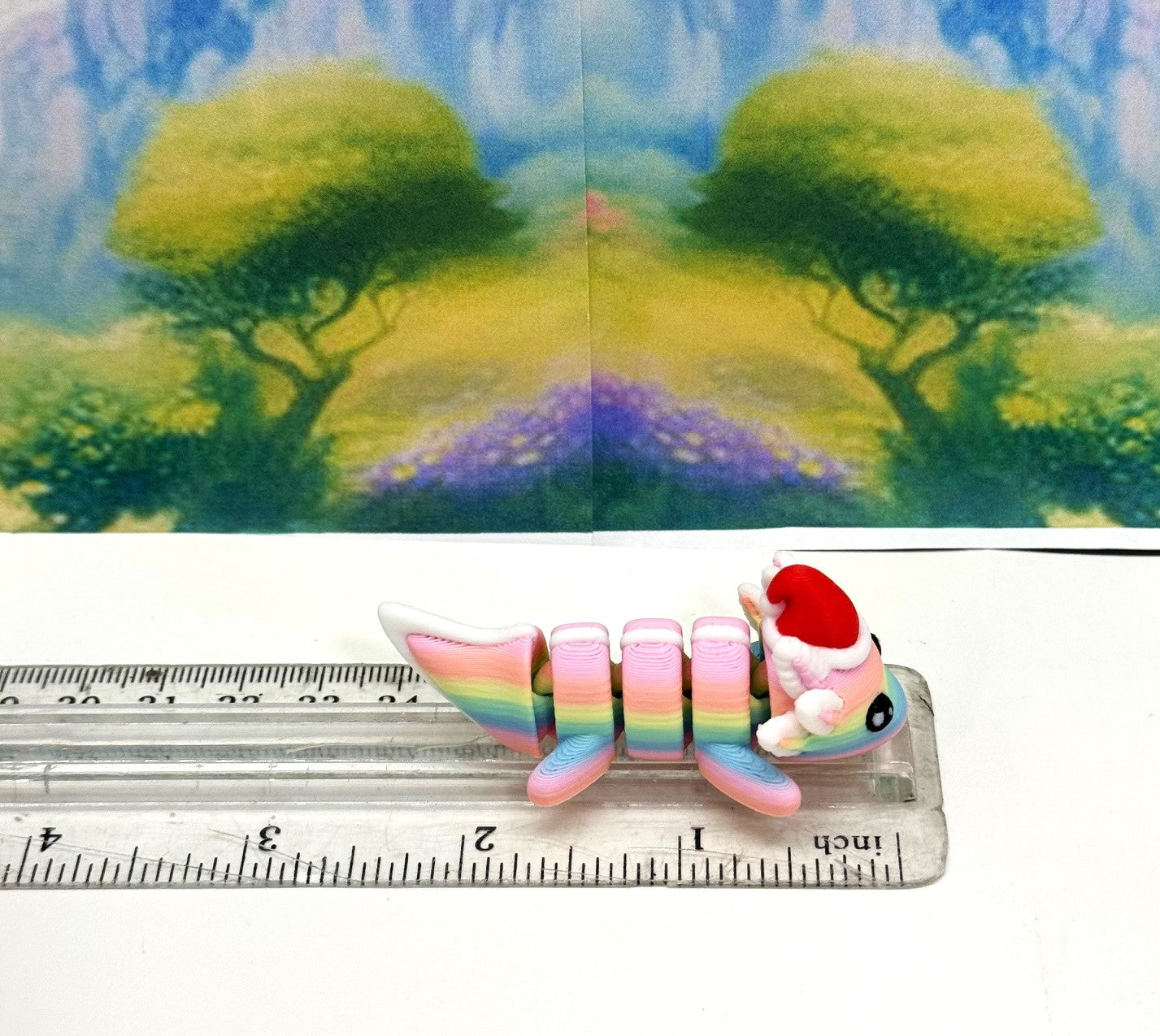 4pcs Mini Axolotl 3d Printed Christmas Axolotl Charms, 3D Printed Christmas Gift Box Container, Tiny Animal Figures Christmas Hat Axolotl Toy - MCA001-GB