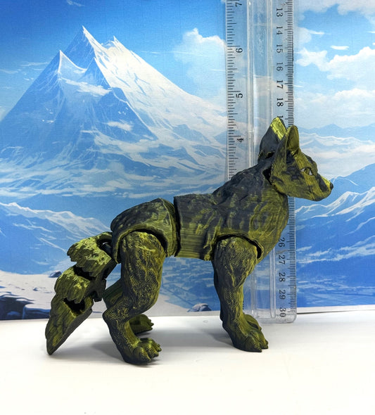 3D Printed Wolf, 4.75" Black and Gold Articulated Wolf Toy, Executive Desk Decor, Fidget Toy