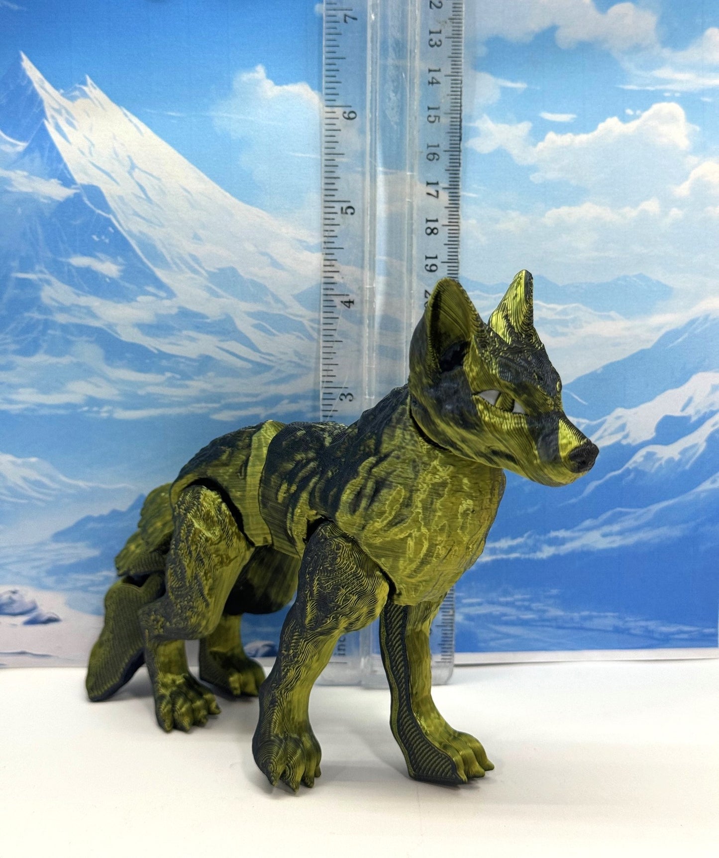 3D Printed Wolf, 4.75" Black and Gold Articulated Wolf Toy, Executive Desk Decor, Fidget Toy