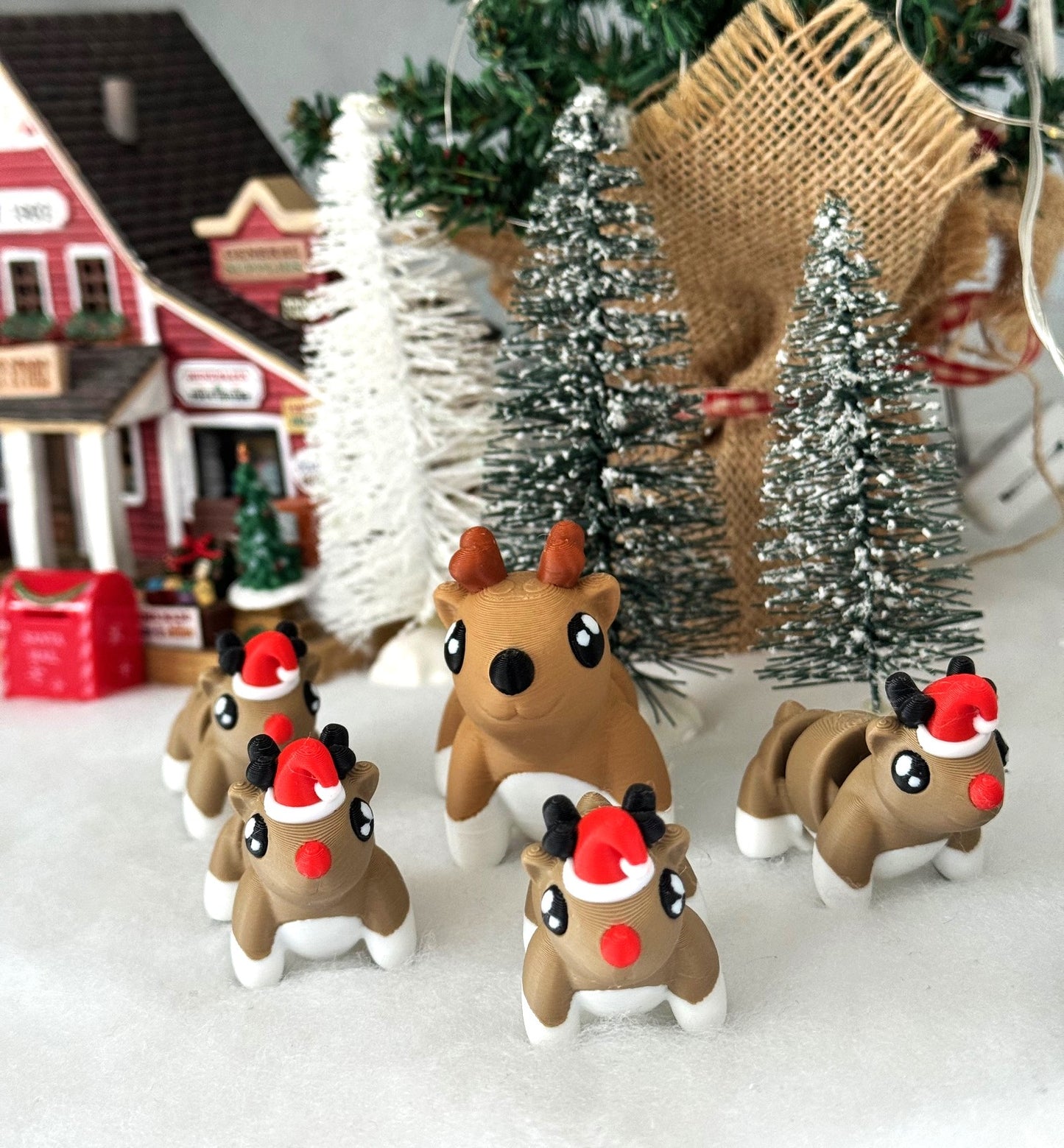 5pcs 3d Printed Christmas Reindeers, Articulated Tiny Animal Reindeer Figures Christmas Decoration Charms- MCA001-5X