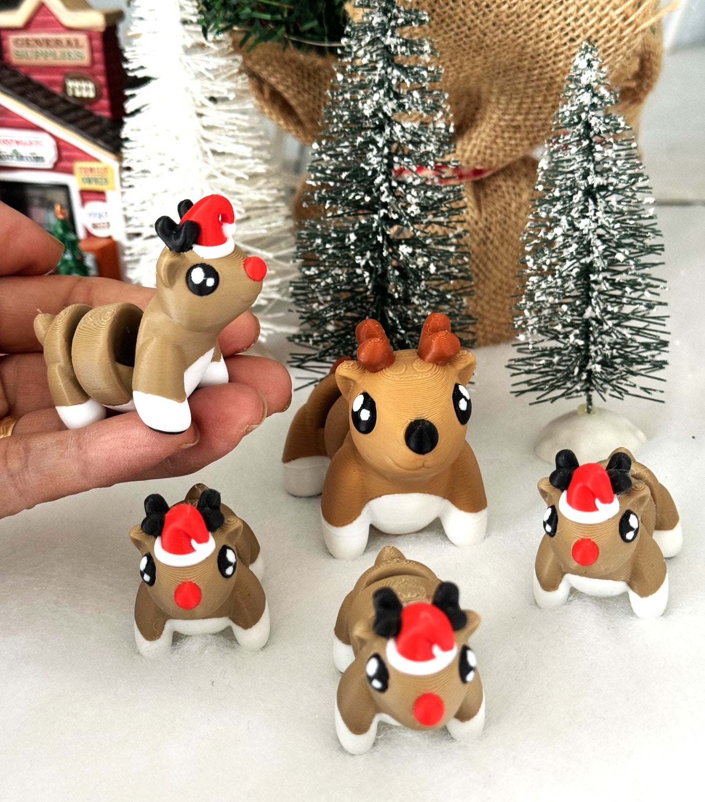 5pcs 3d Printed Christmas Reindeers, Articulated Tiny Animal Reindeer Figures Christmas Decoration Charms- MCA001-5X