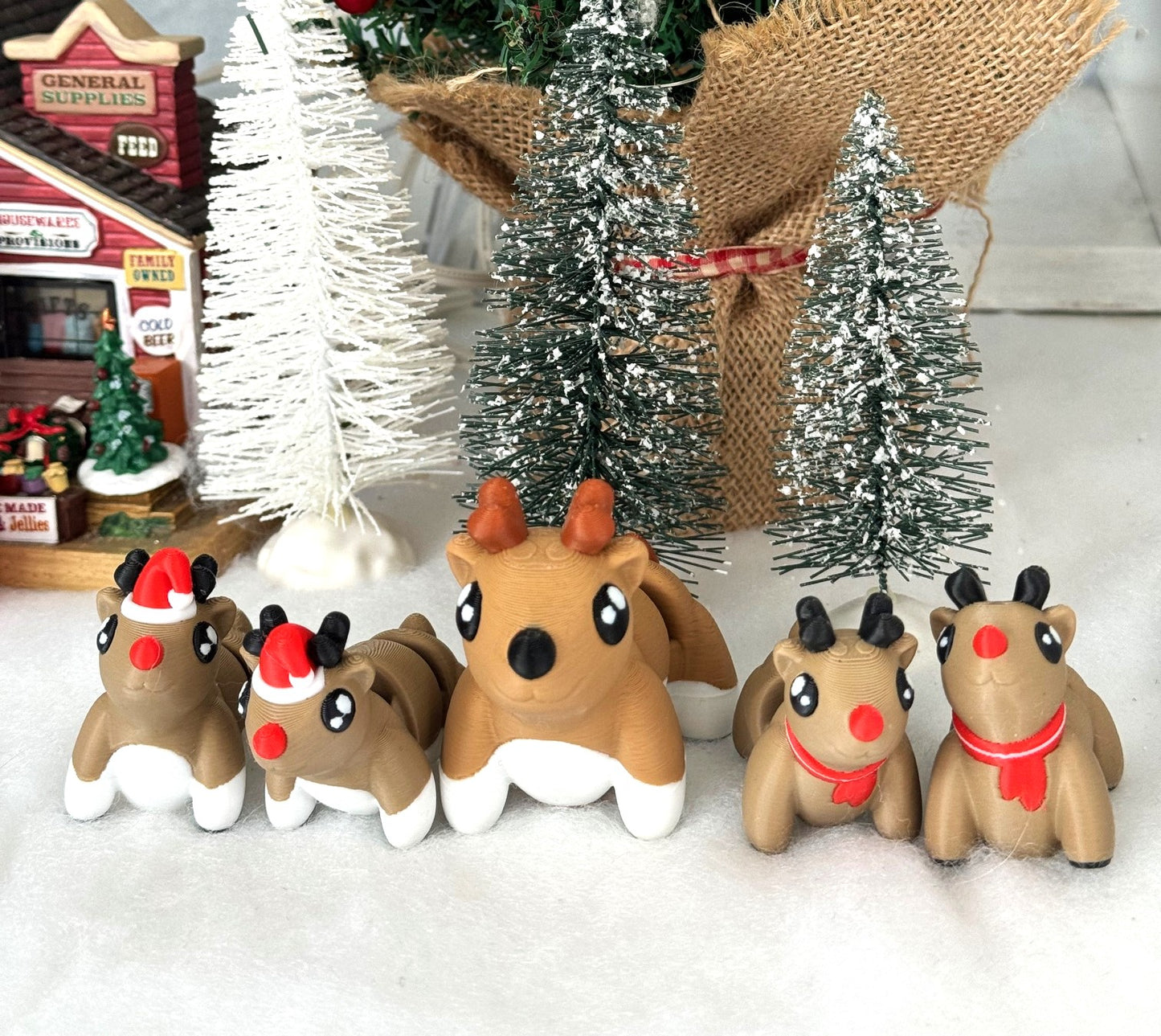 5pcs Mini Reindeers, 3d Printed Christmas Mini Reindeers, Articulated Tiny Animal Figures, Christmas Hat Mini Reindeers - MCA001-5X