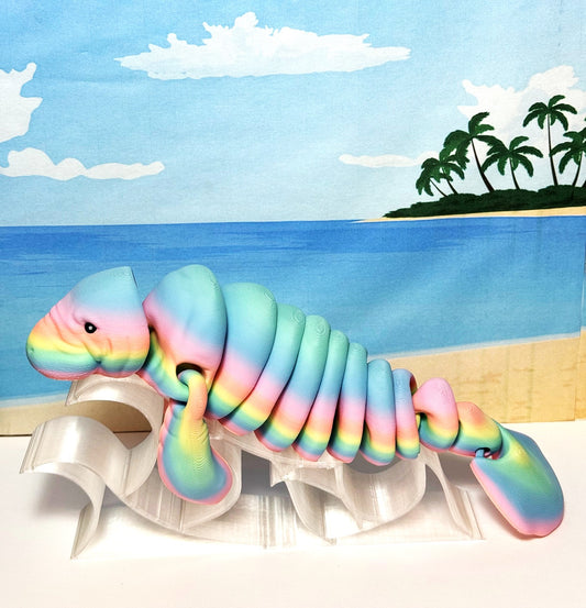 Articulated Manatee, 3D Printed Manatee, 3D Printed Animals, 9" Full Articulated Fidget Toys, Sea Animal Desk Decor, Rainbow Manatee