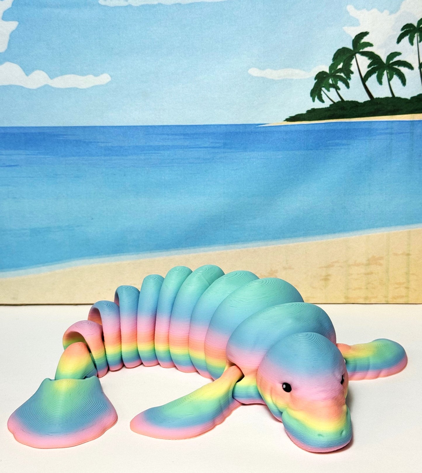Articulated Manatee, 3D Printed Manatee, 3D Printed Animals, 9" Full Articulated Fidget Toys, Sea Animal Desk Decor, Rainbow Manatee