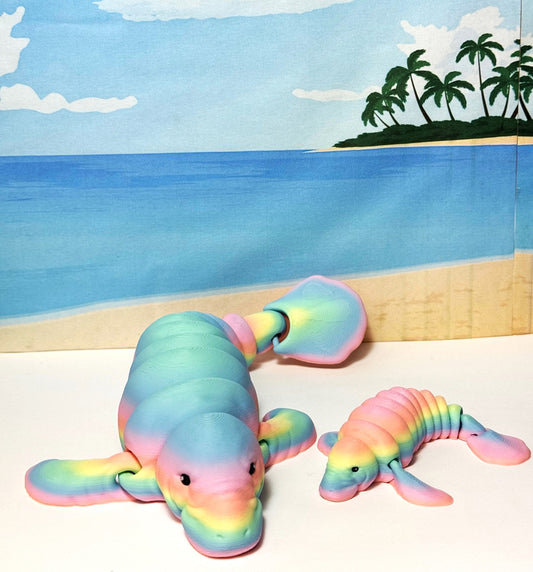 2pcs Cute Articulated Manatee, 3d Printed Mother and Child Manatee, Flexible Fidget Toy, Sea Animal Creatures, Stress Relief Fidget Toy