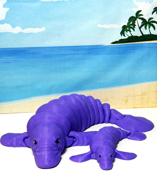 2pcs Cute 3D Printed Manatee, 9" Full Articulated Flexible Fidget Toy, Sea Animal Creatures, Stress Relief Fidget Toy