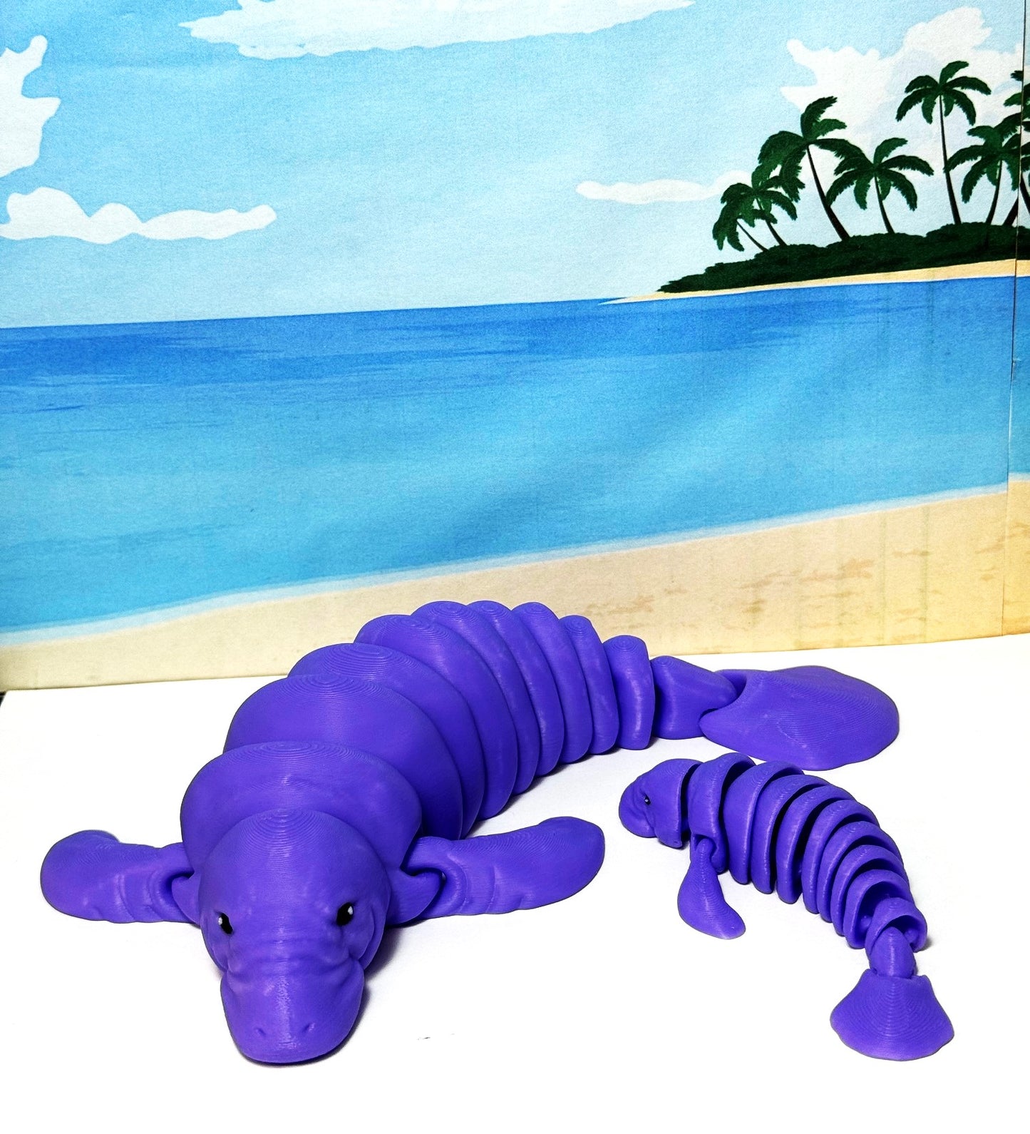 2pcs Cute 3D Printed Manatee, 9" Full Articulated Flexible Fidget Toy, Sea Animal Creatures, Stress Relief Fidget Toy