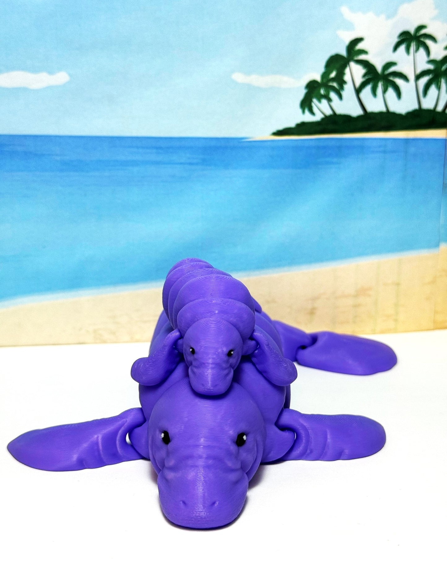 2pcs Cute 3D Printed Manatee, 9" Full Articulated Flexible Fidget Toy, Sea Animal Creatures, Stress Relief Fidget Toy