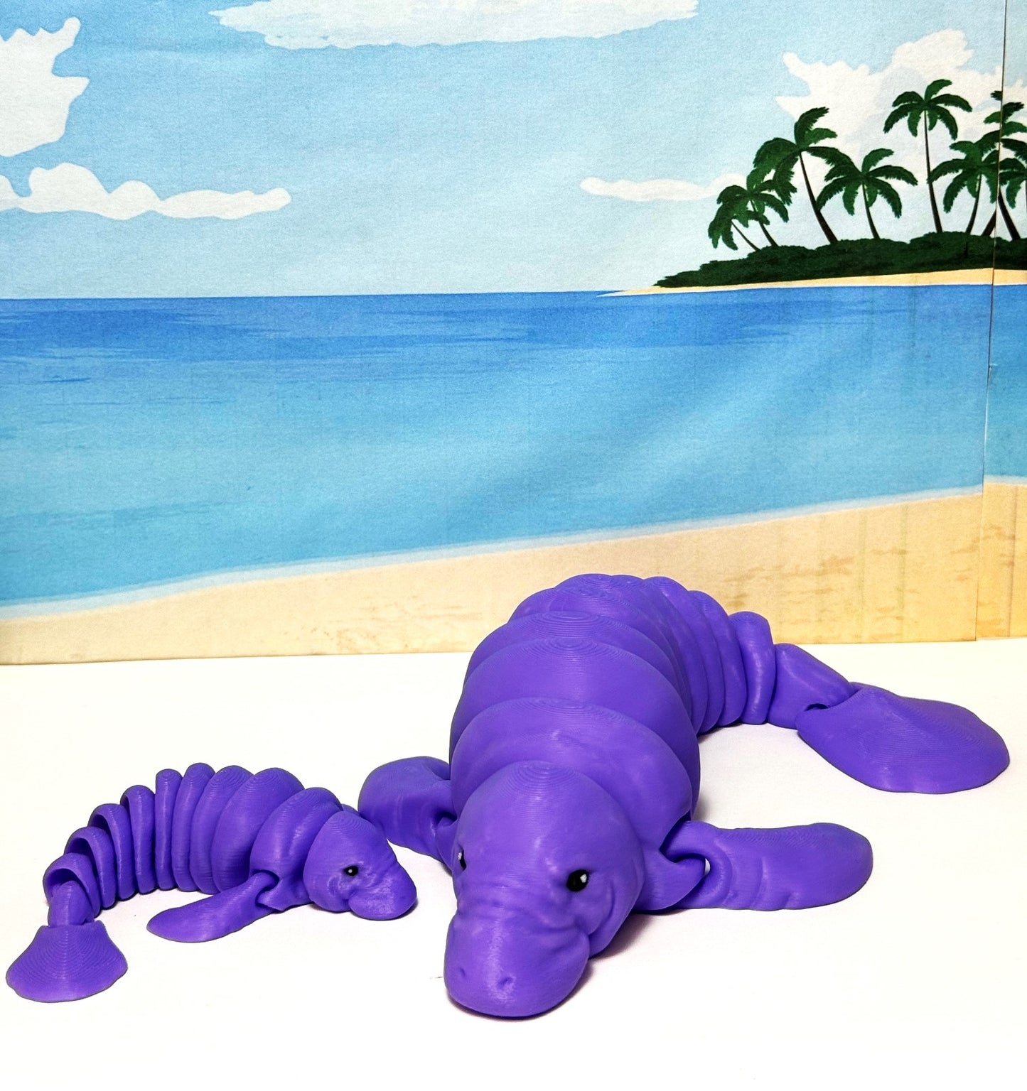 2pcs Cute 3D Printed Manatee, 9" Full Articulated Flexible Fidget Toy, Sea Animal Creatures, Stress Relief Fidget Toy