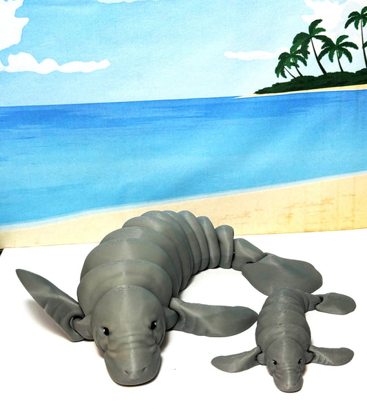 2pcs Cute 3D Printed Manatee, Mother and Child Manatee, Flexible Fidget Toy, Sea Animal Creatures, Stress Relief Fidget Toy