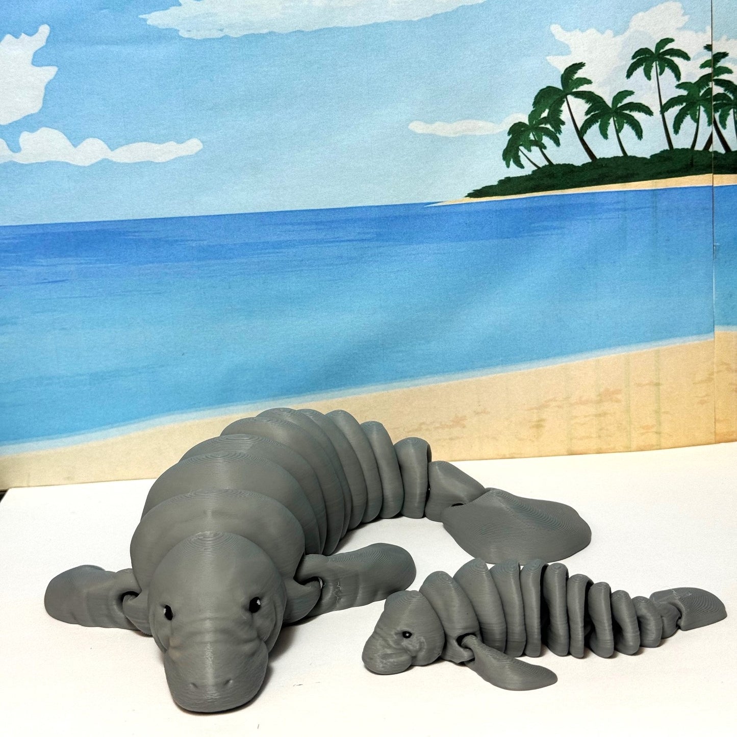 2pcs Cute 3D Printed Manatee, Mother and Child Manatee, Flexible Fidget Toy, Sea Animal Creatures, Stress Relief Fidget Toy
