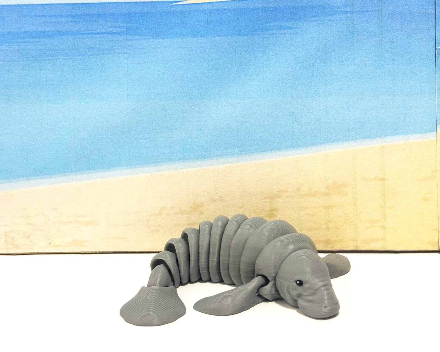 Cute Articulated Manatee, 3D Printed Manatee, 4.5" Full Articulated Sea Animal Desk Decor, 3D Printed Gray Manatee