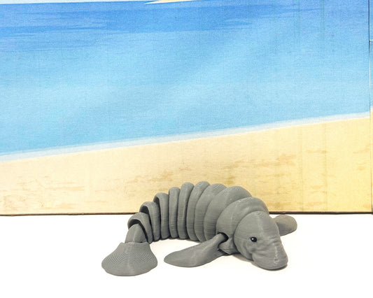 Cute Articulated Manatee, 3D Printed Manatee, 4.5" Full Articulated Sea Animal Desk Decor, 3D Printed Gray Manatee