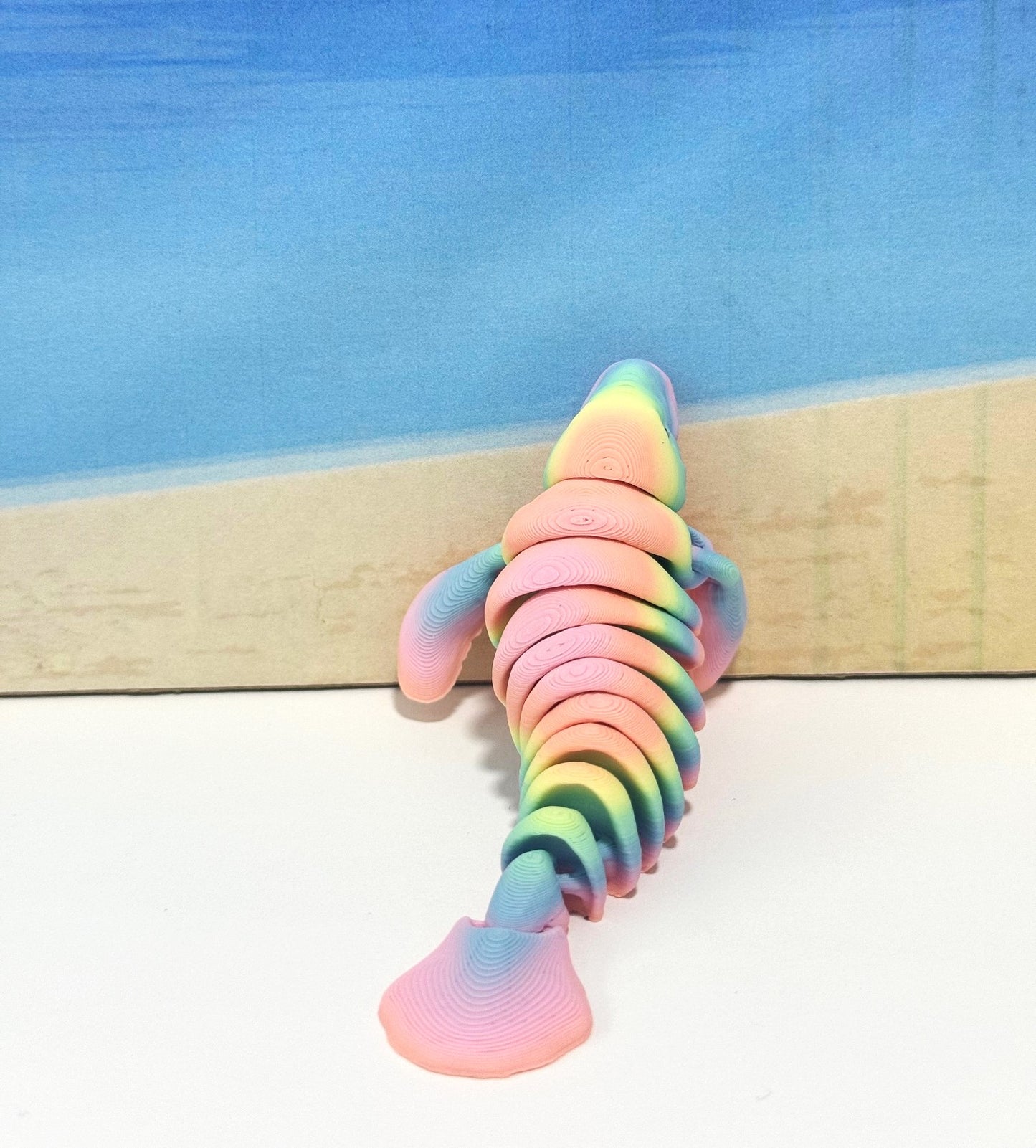 Cute Articulated Manatee, 3D Printed Manatee, 4.5" Full Articulated Rainbow Manatee, Sea Animal Desk Decor