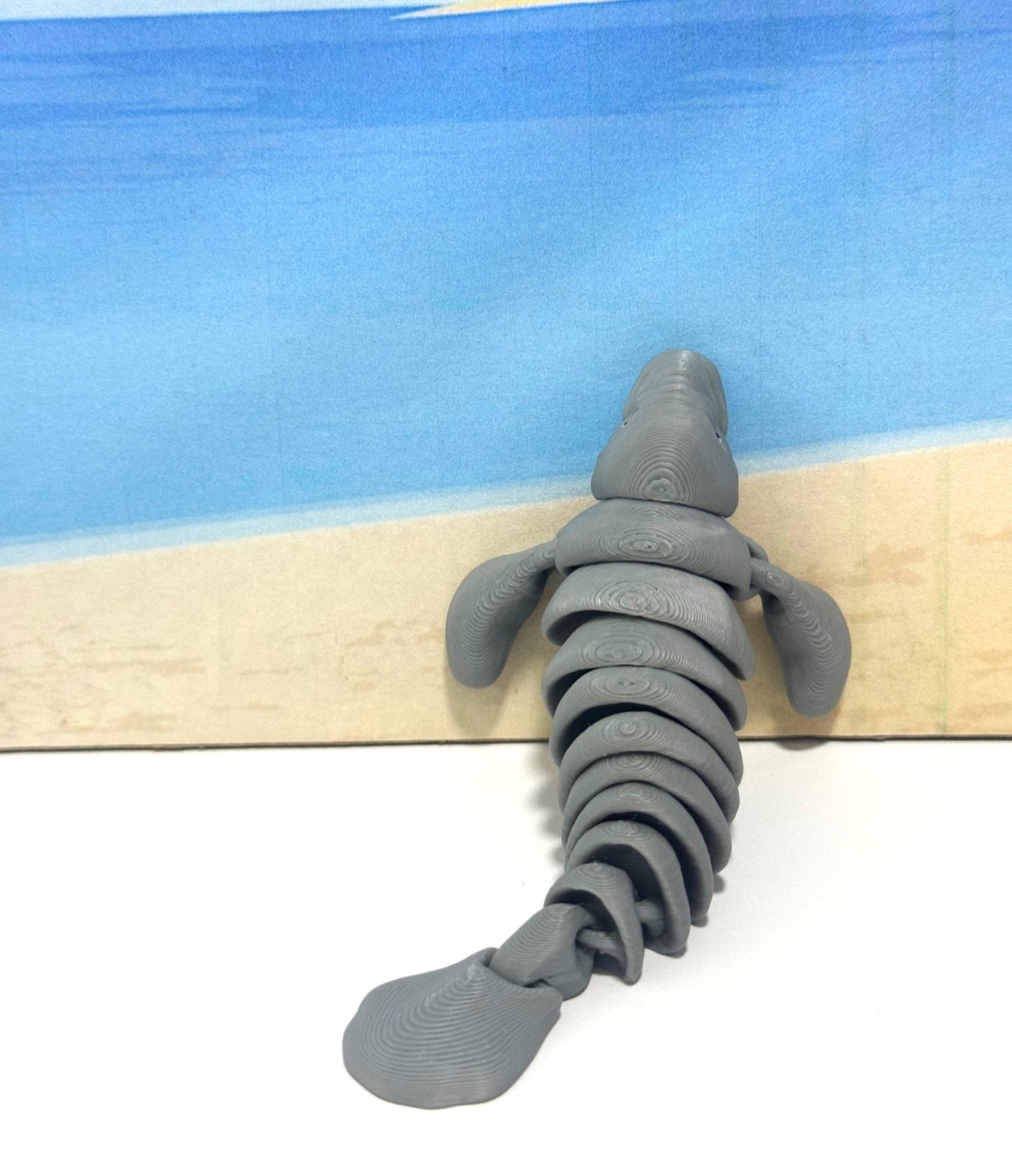 Cute Articulated Manatee, 3D Printed Manatee, 4.5" Full Articulated Sea Animal Desk Decor, 3D Printed Gray Manatee