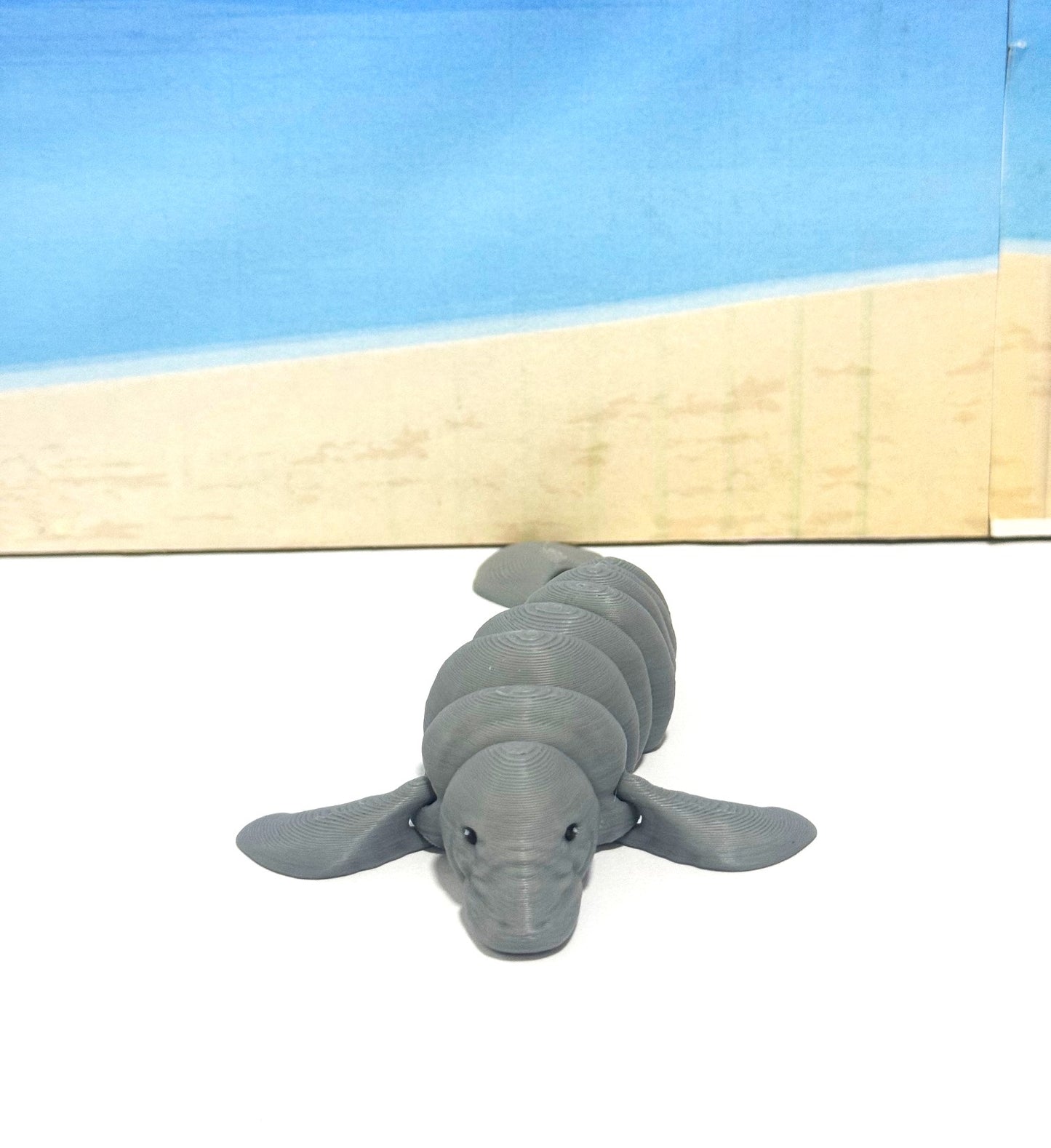 Cute Articulated Manatee, 3D Printed Manatee, 4.5" Full Articulated Sea Animal Desk Decor, 3D Printed Gray Manatee