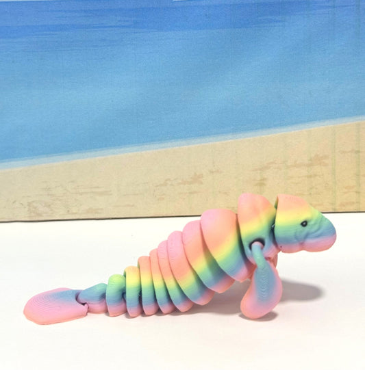 Cute Articulated Manatee, 3D Printed Manatee, 4.5" Full Articulated Rainbow Manatee, Sea Animal Desk Decor