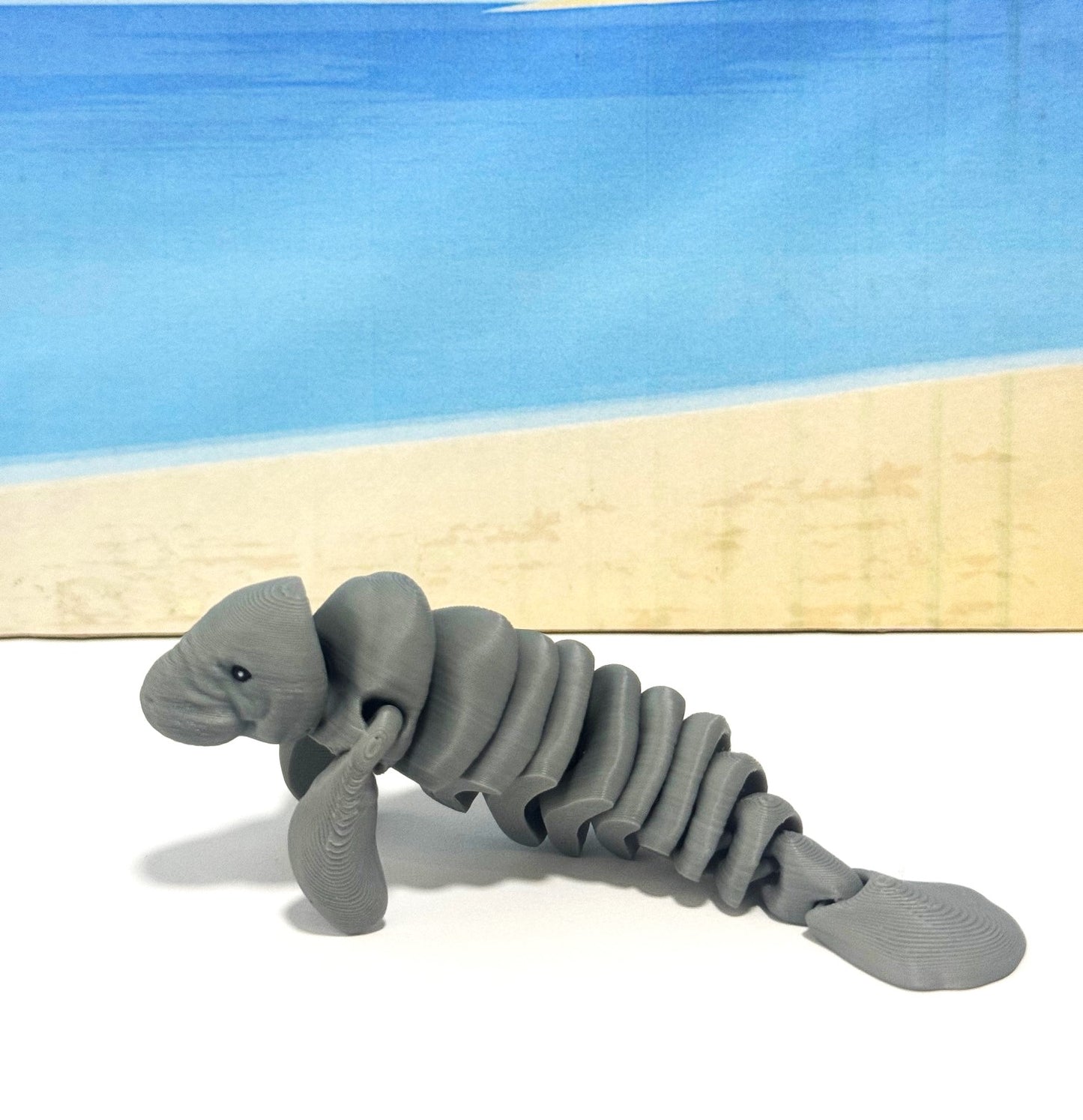 Cute Articulated Manatee, 3D Printed Manatee, 4.5" Full Articulated Sea Animal Desk Decor, 3D Printed Gray Manatee