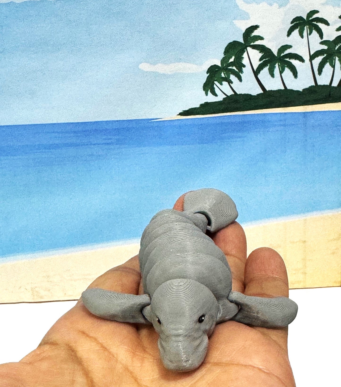 Cute Articulated Manatee, 3D Printed Manatee, 4.5" Full Articulated Sea Animal Desk Decor, 3D Printed Gray Manatee