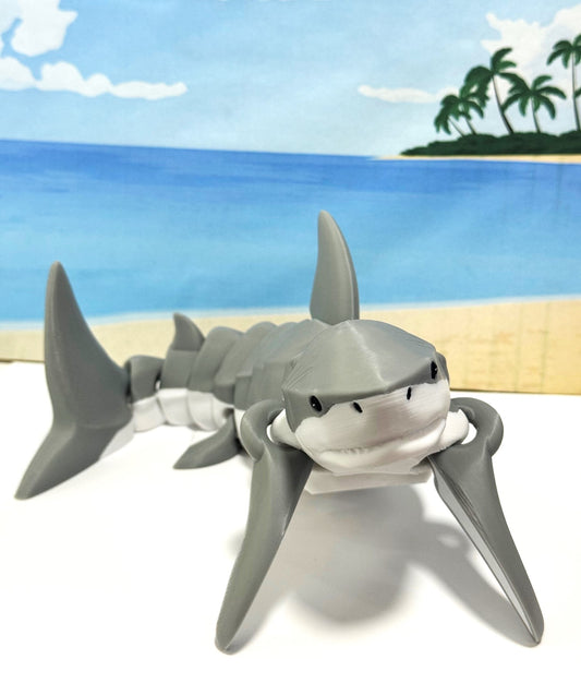Articulated Shark, 3D Printed Ocean Creature,  12" Fidget ADHD Shark Toy