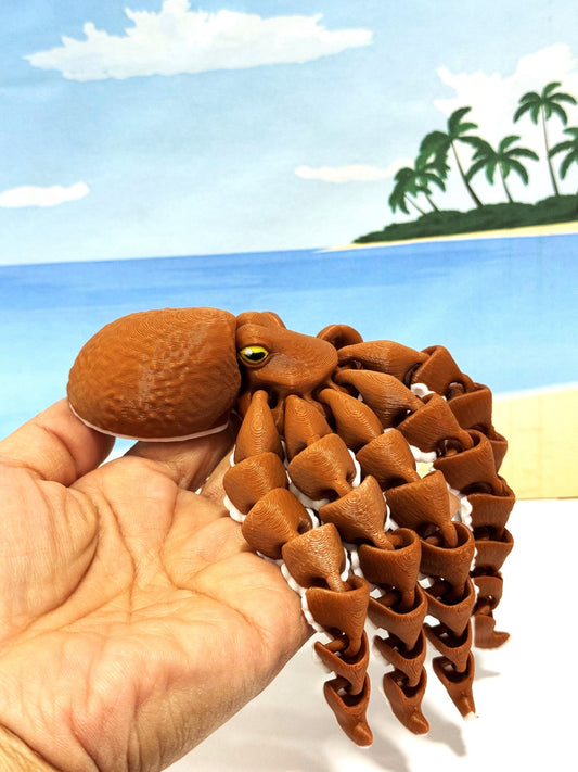 Cute Articulated Octopus, 7" 3D Printed Octopus, Flexible Fidget Toy, Sea Animal Creatures