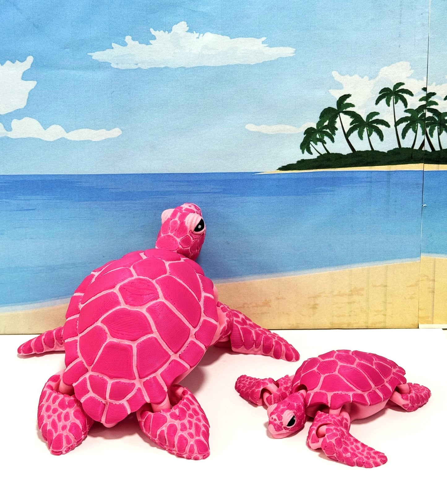 2pcs Articulated Sea Turtle, Cute 3D Printed Mother and Child Sea Turtle, Flexible Fidget Toy, Sea Animal Creatures