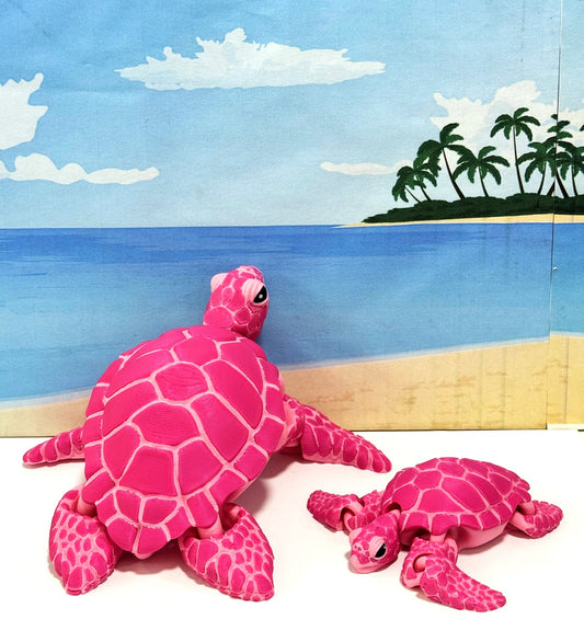 2pcs Articulated Sea Turtle, Cute 3D Printed Mother and Child Sea Turtle, Flexible Fidget Toy, Sea Animal Creatures