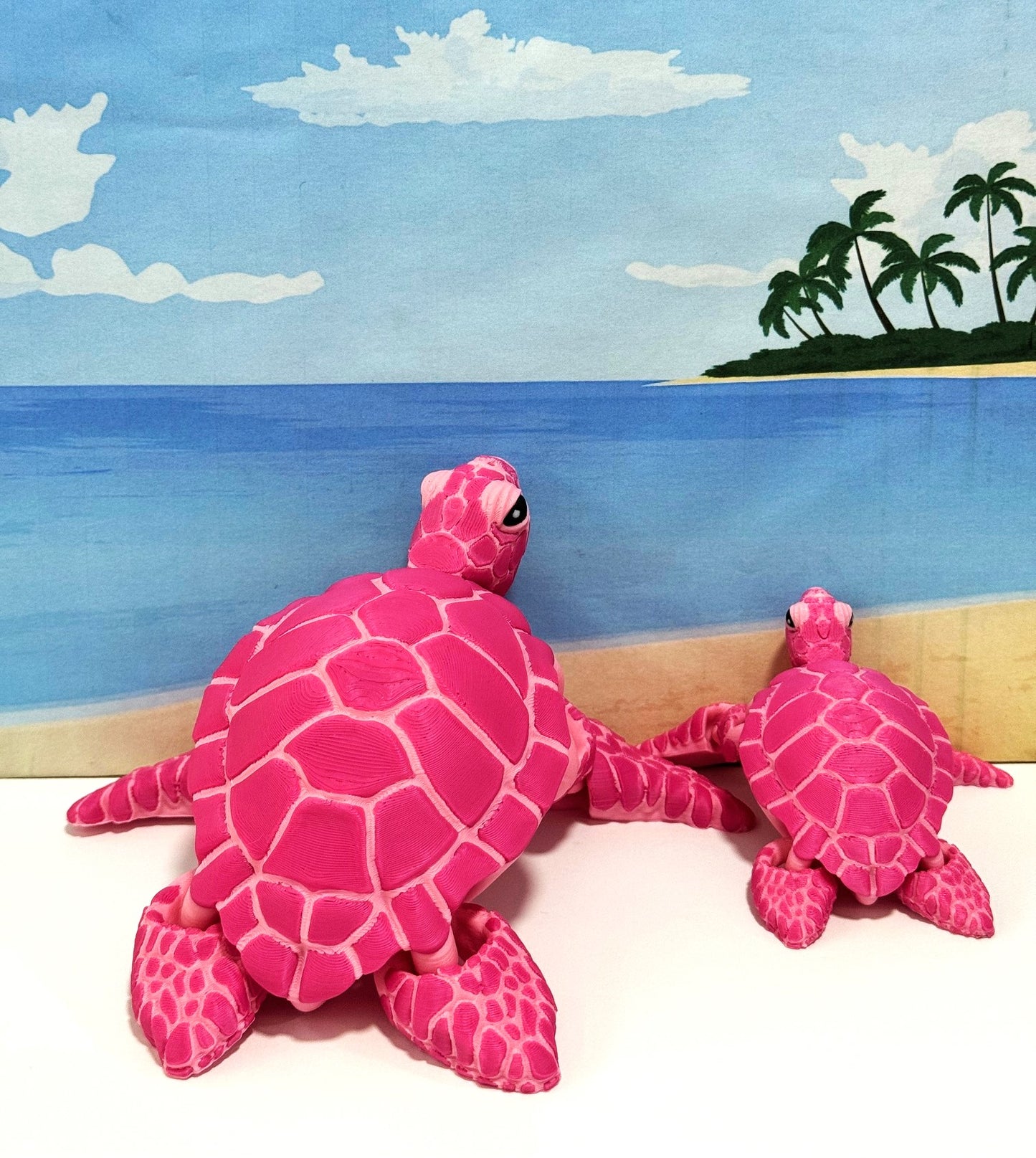 2pcs Articulated Sea Turtle, Cute 3D Printed Mother and Child Sea Turtle, Flexible Fidget Toy, Sea Animal Creatures
