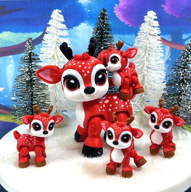 5pcs 3D Printed Reindeers, Articulated Christmas Baby Reindeers, Fidget ADHD Autism Toy, Holiday Decor - ABR001-RED