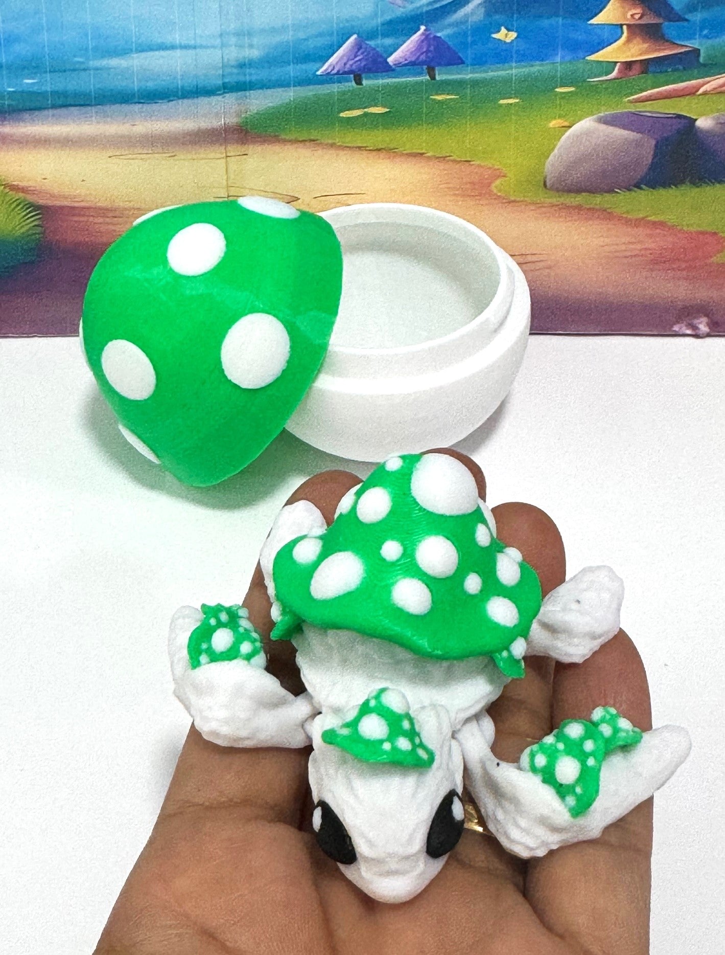 Cute Articulating Mushroom Turtle, 3" Fall Halloween Decor Desk Decor Fidget ADHD Toy - AMT001-GREEN