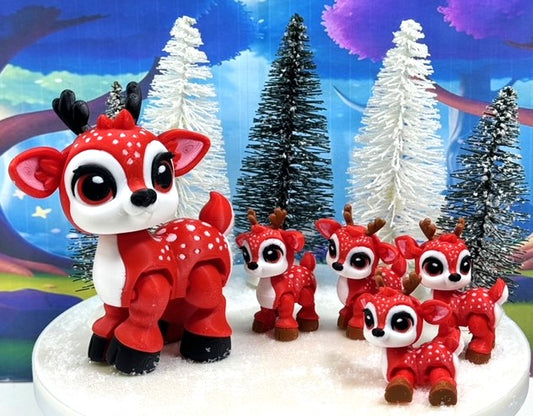 5pcs 3D Printed Reindeers, Articulated Christmas Baby Reindeers, Fidget ADHD Autism Toy, Holiday Decor - ABR001-RED