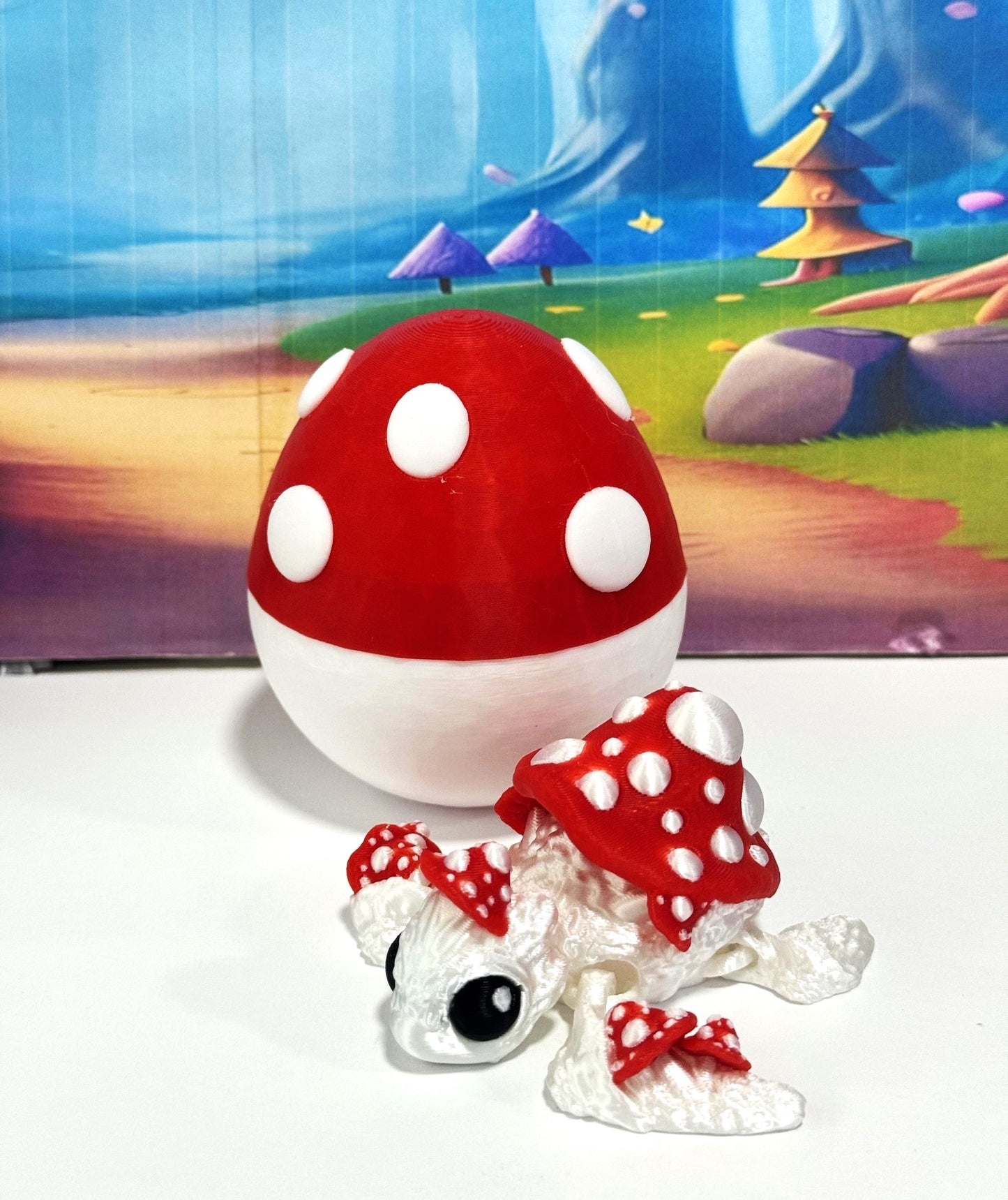 Articulating Mushroom Turtle, 3" Fall Halloween Decor Desk Decor Fidget ADHD Toy - AMT001-RED
