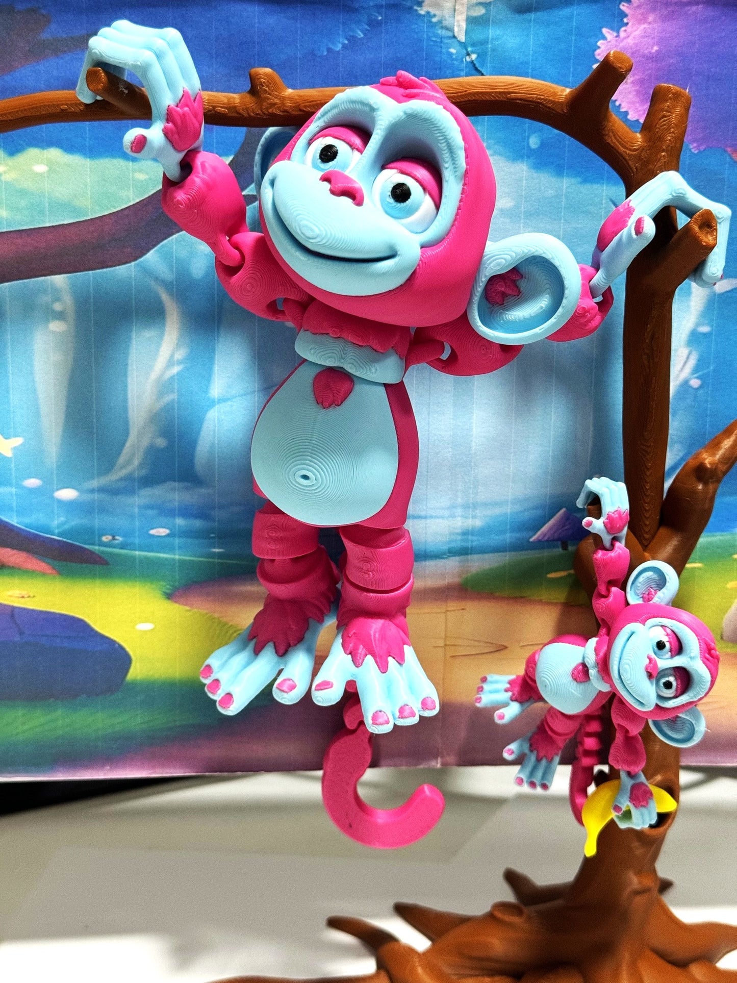 2pcs Articulated Monkey, 3D Printed Fidget Toy, Posable, Hangable Monkeys, Stands on Its Own for Fun Poses and Display-AM001-MC-PB