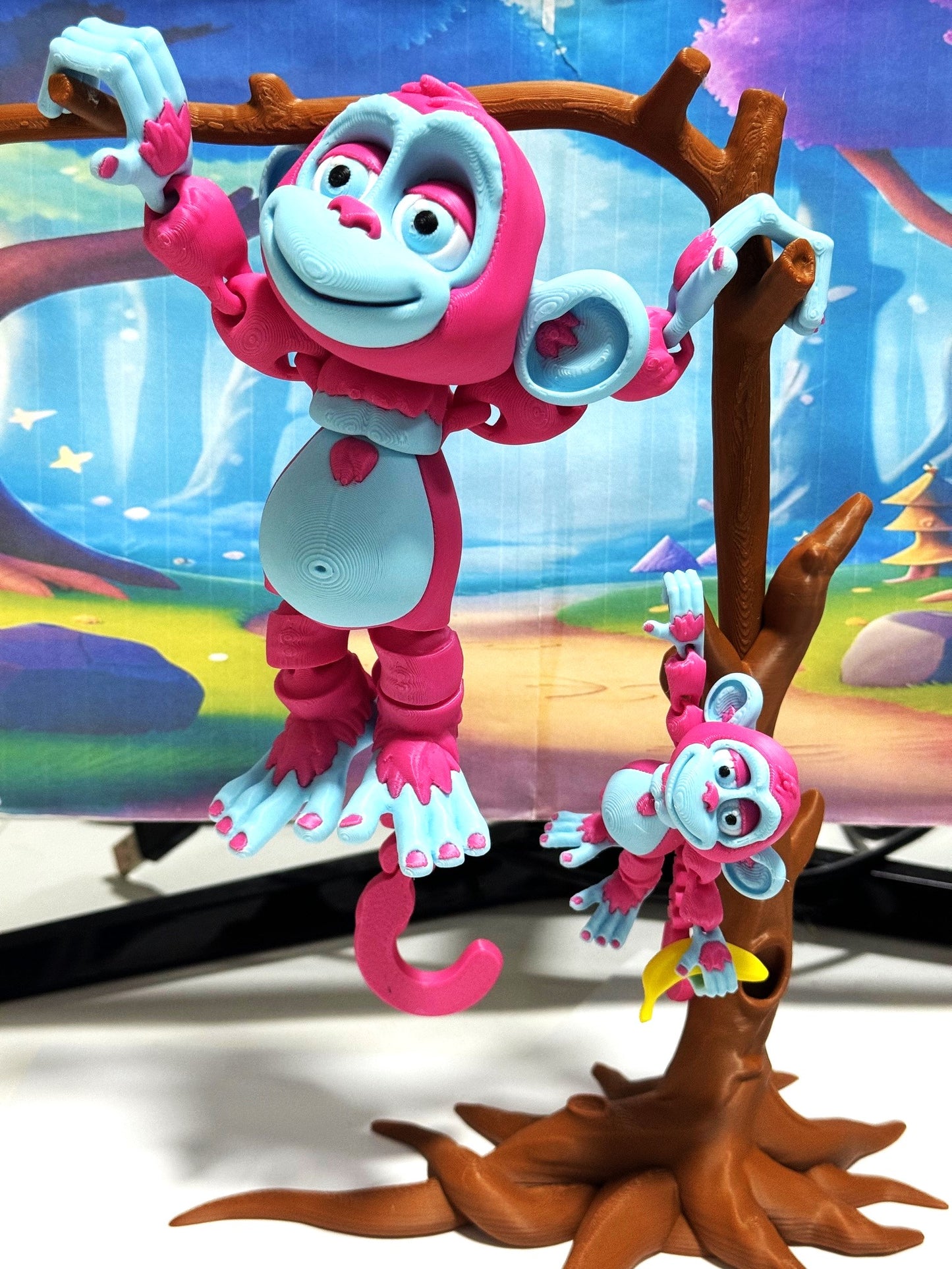 2pcs Articulated Monkey, 3D Printed Fidget Toy, Posable, Hangable Monkeys, Stands on Its Own for Fun Poses and Display-AM001-MC-PB