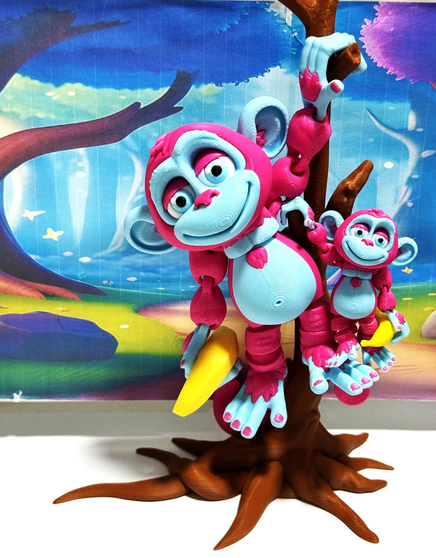 2pcs Articulated Monkey, 3D Printed Fidget Toy, Posable, Hangable Monkeys, Stands on Its Own for Fun Poses and Display-AM001-MC-PB