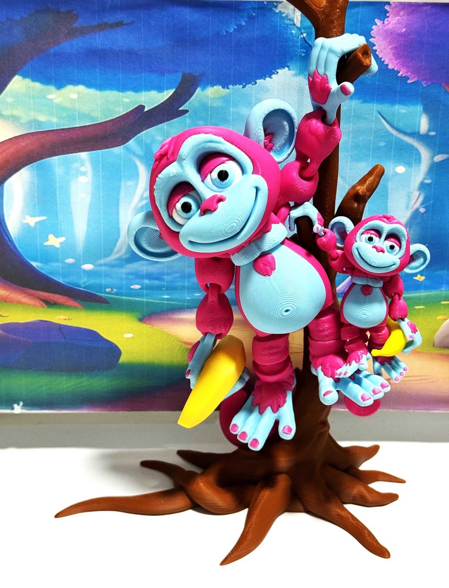 2pcs Articulated Monkey, 3D Printed Fidget Toy, Posable, Hangable Monkeys, Stands on Its Own for Fun Poses and Display-AM001-MC-PB