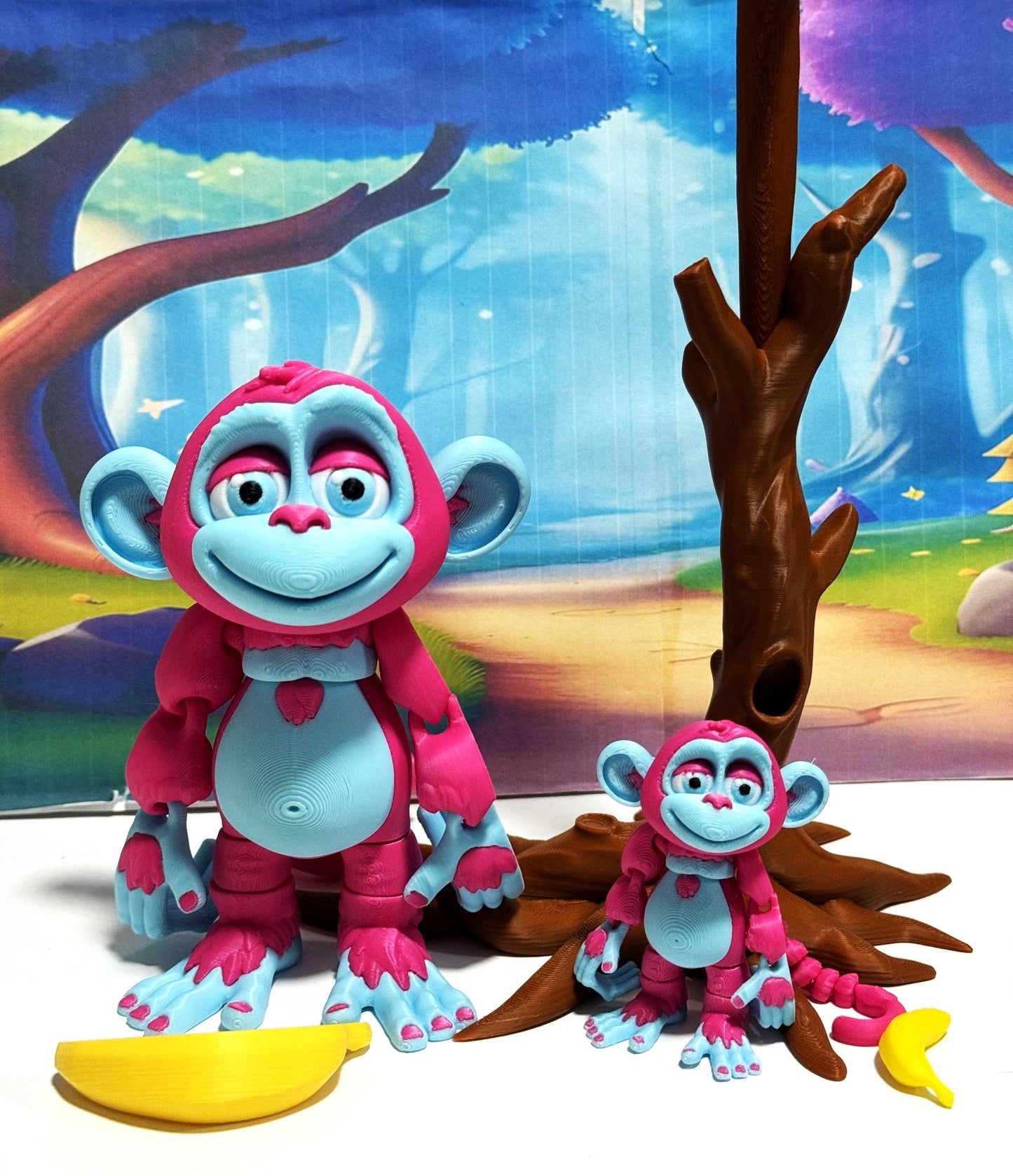 2pcs Articulated Monkey, 3D Printed Fidget Toy, Posable, Hangable Monkeys, Stands on Its Own for Fun Poses and Display-AM001-MC-PB